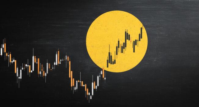 A yellow circle with a line of arrows on it photo