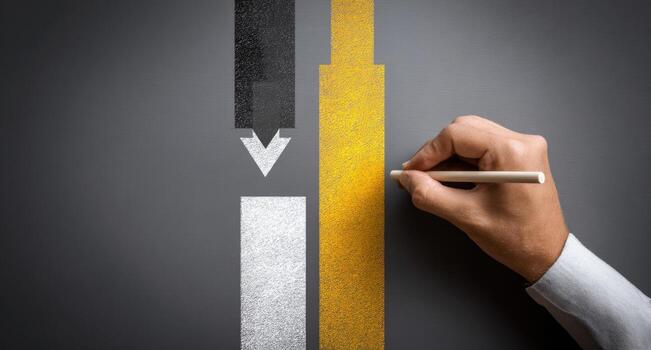 A hand drawing a line on a road with arrows pointing in different directions photo