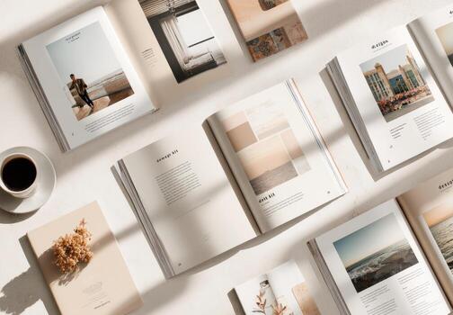 A table with open books and coffee photo