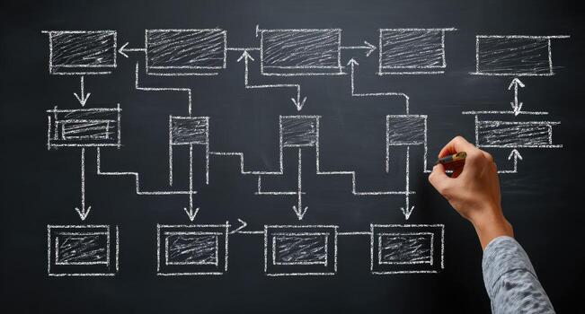 A person drawing a flow diagram on a blackboard photo