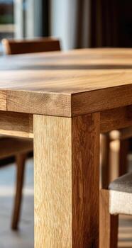 A wooden table with four chairs in front of it photo