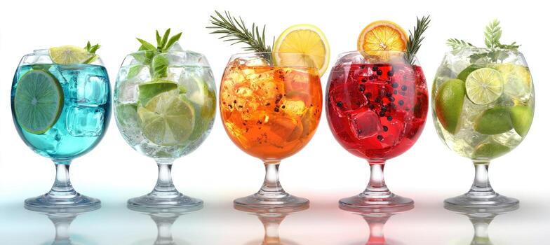 A row of colorful drinks in glasses photo