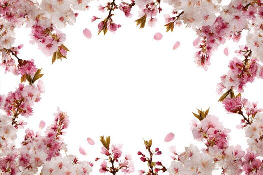 A frame made of cherry blossoms on a white background photo