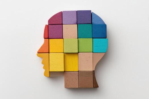 Colorful blocks in the shape of a human head photo