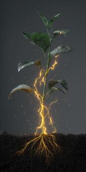 A plant with glowing light coming out of it photo