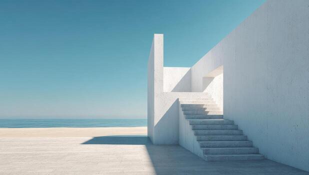 un escalera Guías a un blanco edificio en el playa foto