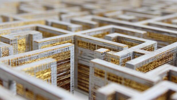 A close up of a maze made out of wood photo