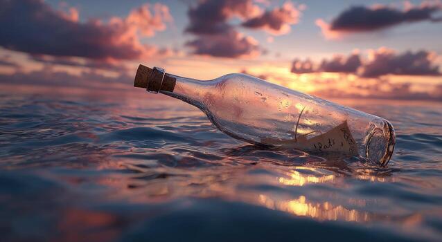 Message in a bottle on the ocean photo