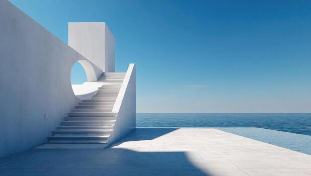 un escalera líder a un piscina y el Oceano foto