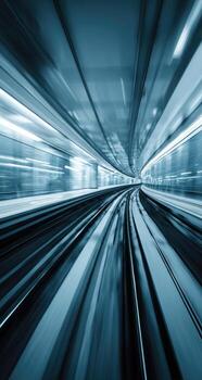 Motion blurred image of a train moving through a tunnel photo