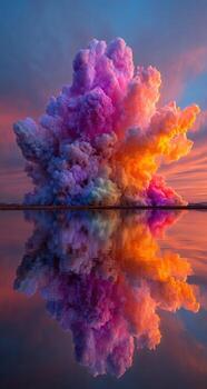 A colorful cloud is reflected in the water photo