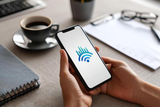 A person holding a smartphone with a wifi logo on it photo