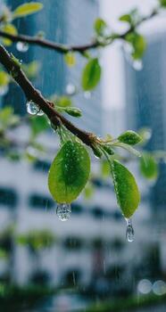 Raindrops on a tree branch photo