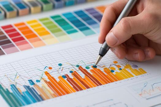 A person is holding a pen and drawing on a graph photo