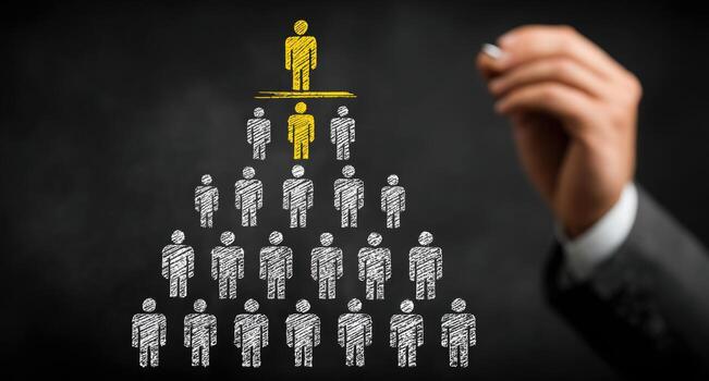 un persona es dibujo un pirámide con personas en eso foto