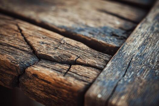 A close up of a wooden table with some cracks photo