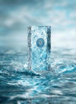 A block of ice sitting on top of the ocean photo