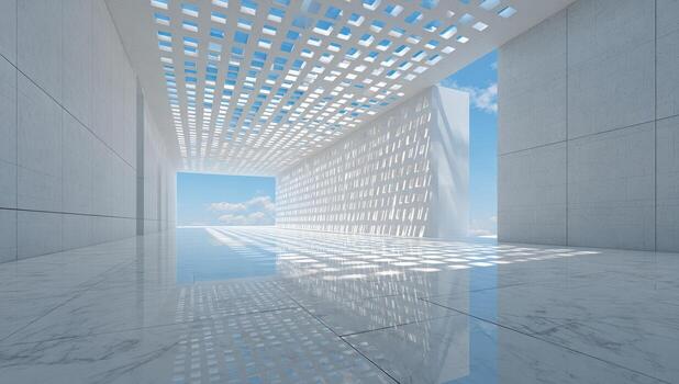 A white room with a large window and a ceiling photo