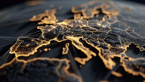 European countries on the map with network lines 3d render photo