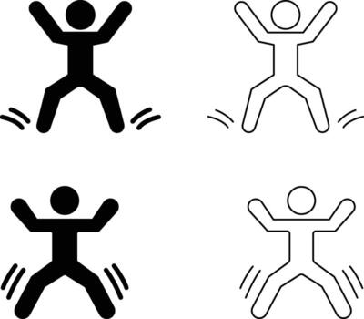 Jumping Jacks Exercise Icon Set in Black and Outline Styles vector