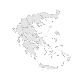 Greece political map of administrative divisions - decentralized administrations and autonomous monastic state of Mount Athos. Grey blank editable map EPS. vector