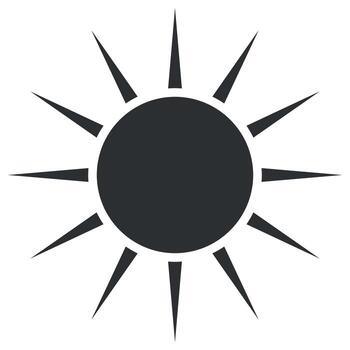 A bold sun icon features a solid circular center, surrounded by elongated rays. This design embodies brightness and warmth, suitable for various illustrative contexts. vector