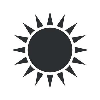 This graphic features a sun icon, showcasing a circular shape with pointed rays. It is ideal for use in designs related to warmth, brightness, and nature. vector