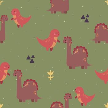 Seamless pattern with different types of funny dinosaurs, kids background vector