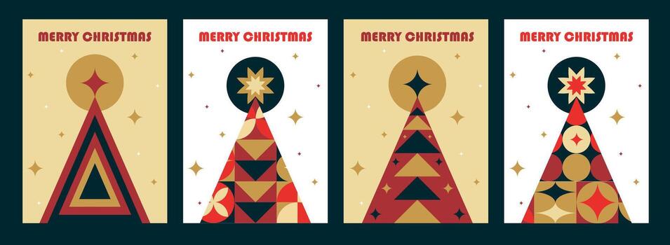 Christmas tree card set with modern abstract geometric vertical design for a4 vector
