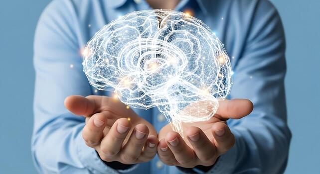 Digital Brain Held in Hands Artificial Intelligence Neural Networks and Cognitive Technology photo
