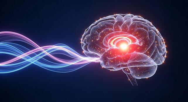 Brain Activity Concept Neural Network Synapse and Neuron Communication with Glowing Electrical Signals photo