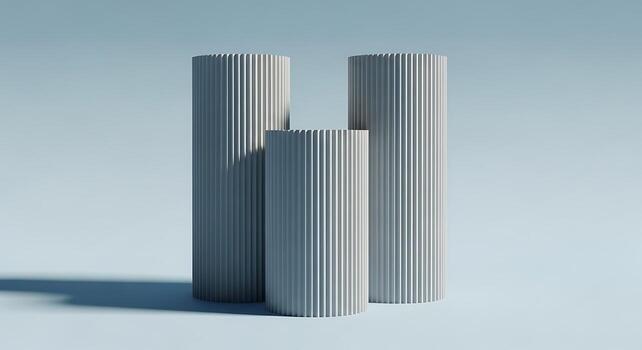 Three fluted columns minimalist 3D render light grey modern architecture product display geometric shapes studio shot photo