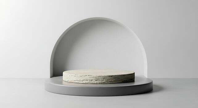 Elegant Minimalist Product Display Platform with Arch Background 3D Render photo