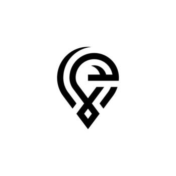 A futuristic 'e' map pin. Its elegant design is great for AI navigation systems or innovative geo-mapping tech. vector