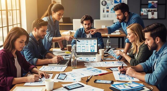 UI UX Design Team Brainstorming Mobile App Development Collaboration and Design photo