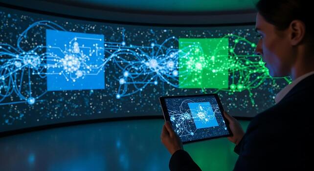 Data Visualization Technology Analyst Examining Real Time Information on Tablet photo