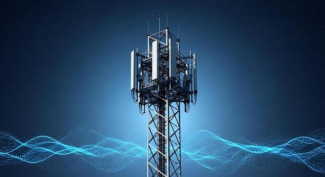 Cell Tower with 5G Technology and Data Waves Conceptual Communication and Internet of Things photo