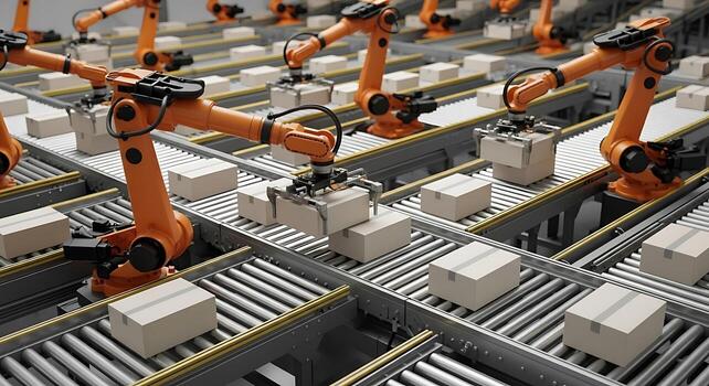 Robotic Arms Automating Assembly Line Modern Factory Production and Automation photo