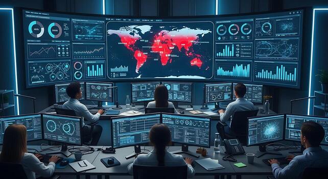 Data Security and Analysis Center Specialists Monitoring Global Network photo