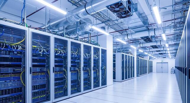 Modern Data Center Server Racks and Network Infrastructure photo