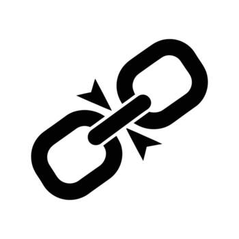 Black silhouette of two interlinked chain links with arrows pointing inwards towards the connection point on a white background vector