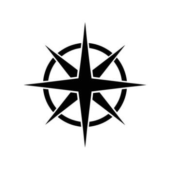Black silhouette of a compass rose with eight points and a circular border on a white background wind vector