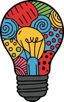 Light bulb filled with colorful abstract shapes and patterns creative design illustration vector