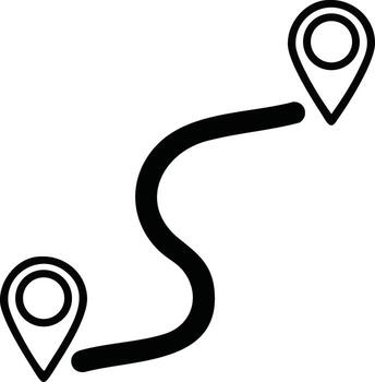 Location markers connected by curved path line route icon for navigation and travel direction purposes vector