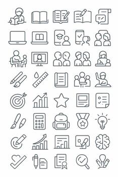 Set of education and e-learning thin line icons. School, university, and knowledge symbols for web and mobile app design. Editable stroke pictograms vector