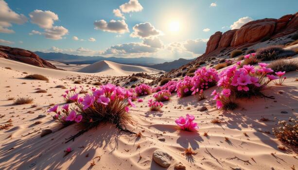 blossoms bloom in radiant defiance, transforming desolate dunes into surreal visions of color. photo