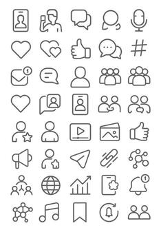 social medios de comunicación y digital comunicación Delgado línea íconos colocar, un versátil colección de gráfico elementos para web y aplicación usuario interfaz diseño vector