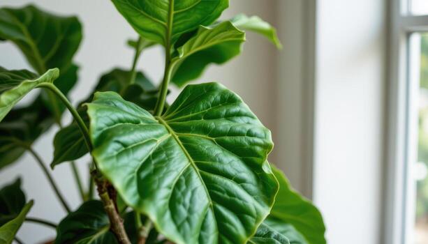 violín hoja higo con ancho verde hojas, capturar aerotransportado toxinas y secundario oxígeno mientras agregando lozano interior estética a diario. foto
