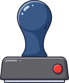 Office rubber stamp with blue handle and red button illustration for business document marking and approval purposes vector