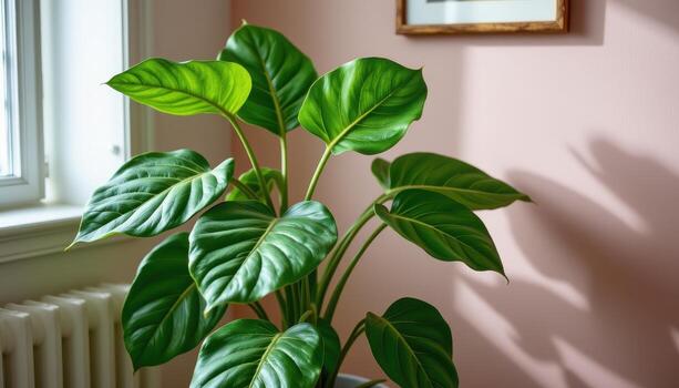 violín hoja higo en un esquina, grande verde hojas capturar toxinas y mejorando oxígeno para fresco, limpiar interior espacios naturalmente. foto